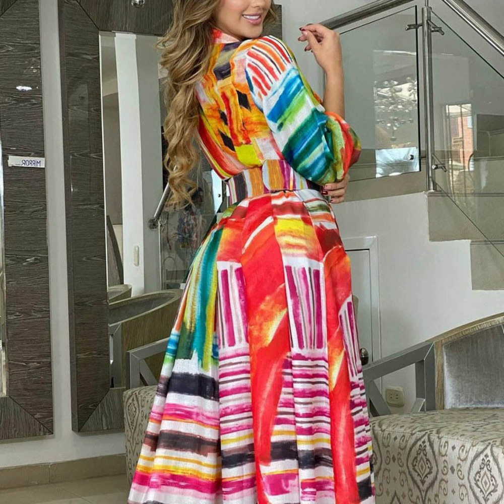 ZARA Fall Colorful Print Tie Front Long Shirt Dress Loose Cardigan Dress